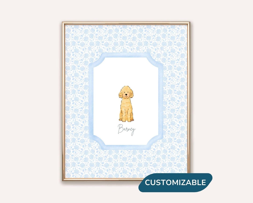 Personalized Doodle Dog Print Gifts, Custom Preppy Chinoiserie Poster ...