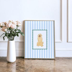 Golden Retriever Dog Print Gifts, Custom Pet Portrait, Preppy Blue ...
