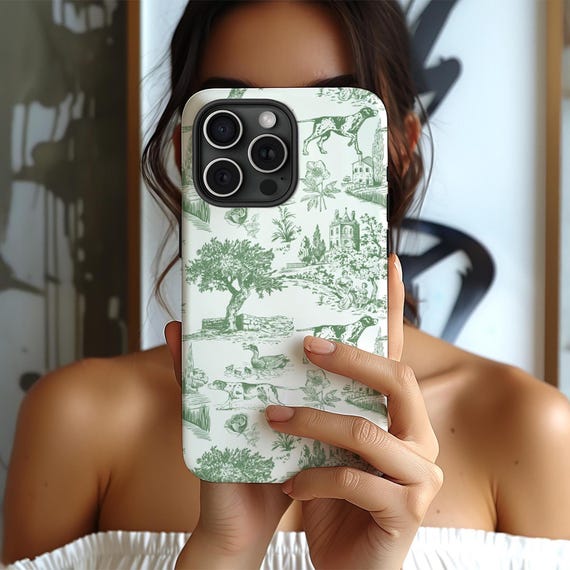 German Shorthaired Pointer Dog Phone Case, Sage Green French Toile Chinoiserie GSP Dogs Cases, Samsung, iPhone Google Pixel Cell Phone Gifts