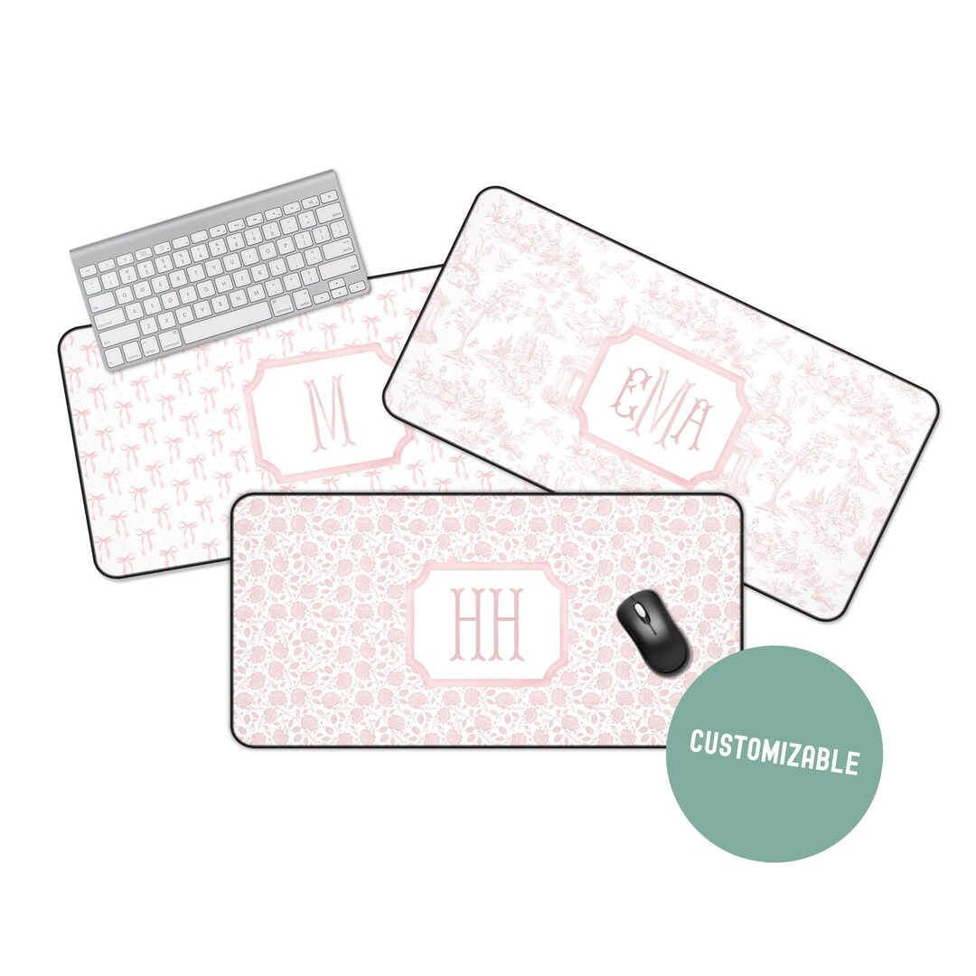 Pink Custom Monogram Desk Mat, Personalized Name Initial Mouse Pad ...
