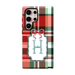 Red Plaid Custom Monogram Phone Case, Christmas Holiday Name Initial MagSafe & Tough Phonecases for iPhone, Samsung Galaxy, Google Pixel bild 8