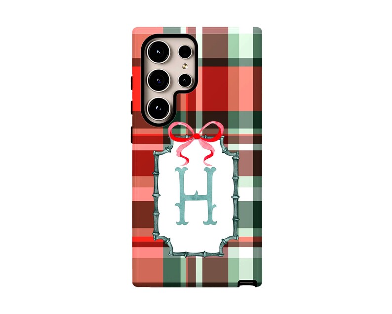 Red Plaid Custom Monogram Phone Case, Christmas Holiday Name Initial MagSafe & Tough Phonecases for iPhone, Samsung Galaxy, Google Pixel bild 8