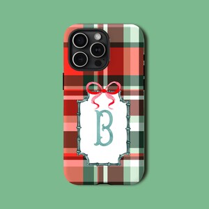 Red Plaid Custom Monogram Phone Case, Christmas Holiday Name Initial MagSafe & Tough Phonecases for iPhone, Samsung Galaxy, Google Pixel bild 6
