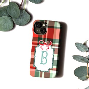 Red Plaid Custom Monogram Phone Case, Christmas Holiday Name Initial MagSafe & Tough Phonecases for iPhone, Samsung Galaxy, Google Pixel bild 7