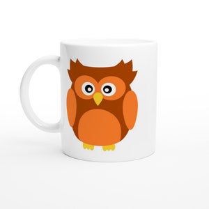 Cartoon Owl Mug, Linda taza de café Owl, Regalos de Búho, Ideas de ventiladores de búho, Taza de cerámica blanca de 11 oz