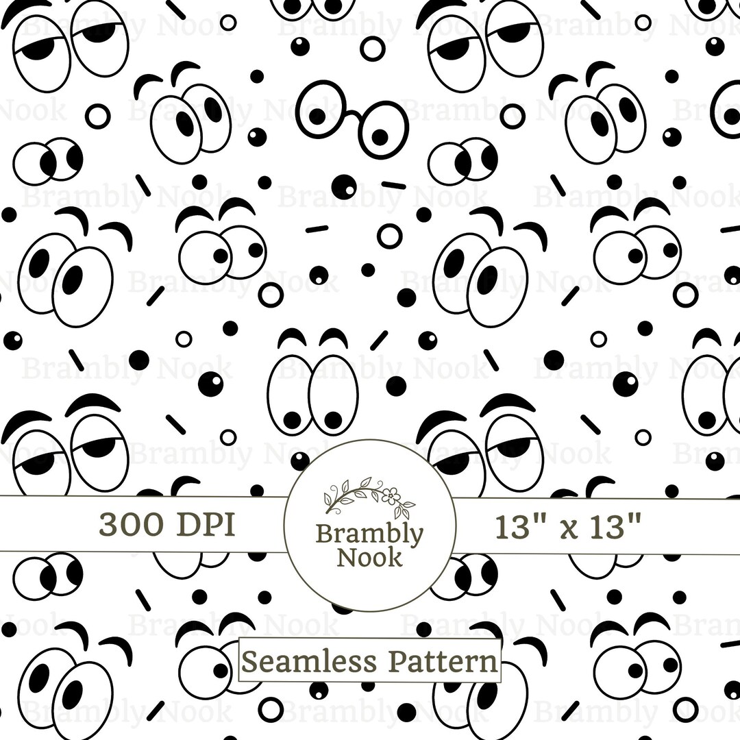 Cartoon Eyes Seamless Pattern – Black & White Digital Paper – 12"x12 ...