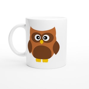 Taza de búho, taza de café para amantes de los búhos, regalo para amantes de los búhos, taza de aves rapaces de dibujos animados, taza de cerámica blanca de 11 oz