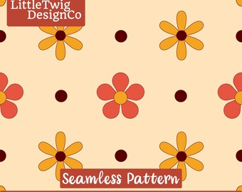 Retro kwiatowy bezszwowy wzór: cyfrowy papier boho daisy (pobranie cyfrowe)