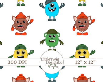 Modèle sans couture de monstre mignon | Papier numérique Monster Cartoon | Conception de tissu monstre pour enfants | Impression de monstres | Clipart monstre kawaii | PNG