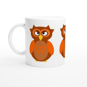 Taza de café Owl, taza de té Owl cartoon, ideas de regalo de búho, taza linda, taza de cerámica blanca de 11 oz