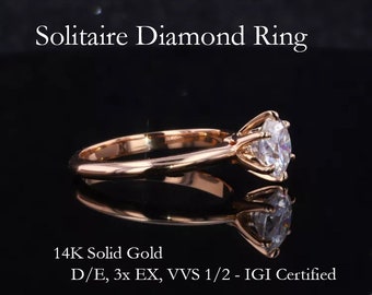 High Quality Lab-Diamond Solid Gold Solitaire Engagement Ring with IGI Certificate! Handmade and with engraving for the perfect proposal!