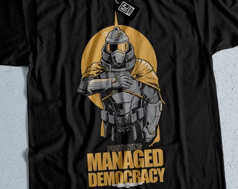 Camiseta HELLDIVERS, camiseta "Protecting Managed Democracy", ropa patriótica, prendas de juego, camiseta para jugadores geeks, soldado, regalo de cumpleaños