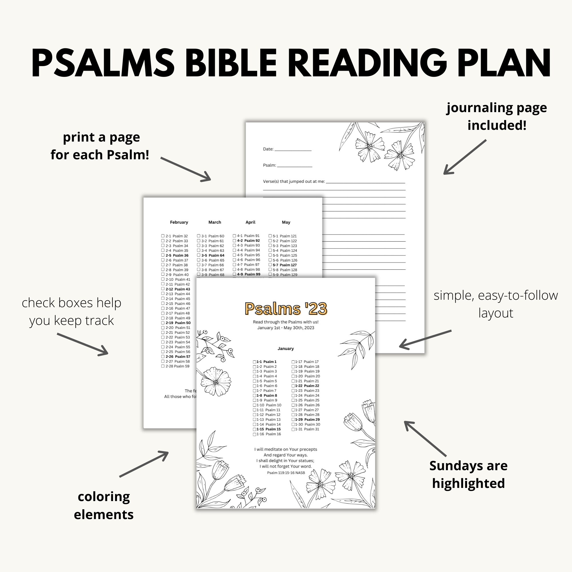 Psalms Bible Reading Plan, Checklist, &amp; Coloring Pages - Etsy