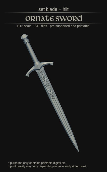 Ornate Sword - Set Sword Blade + Sword Hilt - 3D File Pre Supported and ...