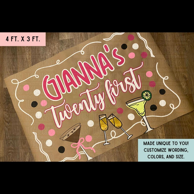 Twenty First Banner Custom Painted Banner | Twenty First | 21 | Martini | Margarita ...