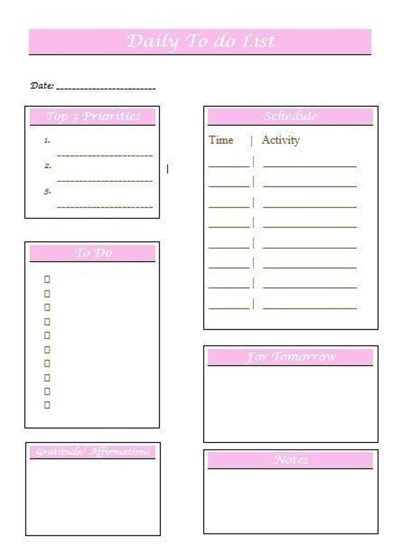 Pink Organizational to Do List (printable) - Etsy