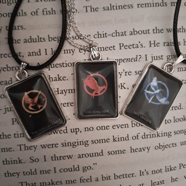 The Hunger Games Series Necklace - Book Cover Pendant - Handmade Gift - Catching Fire - Mockingjay