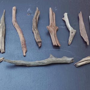 May include: Assortment of driftwood pieces in various shapes and sizes. The collection includes smooth, light-colored sticks, textured brown branches, and a few pieces with unique, natural forms. Ideal for crafting or decorative purposes.