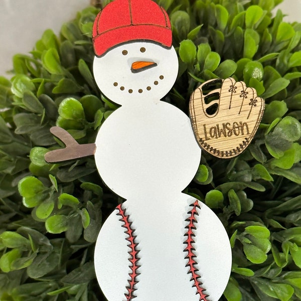 Soccer,Baseball, Volleyball, Basketball snowman ornament, customized hat, personalized name. Sports Snowman ornament. Customized