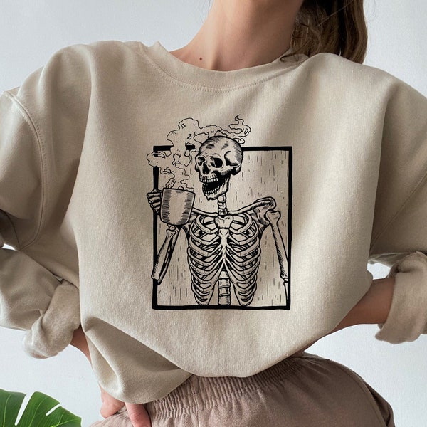 Halloween Sweatshirt Skeleton Coffee - Etsy