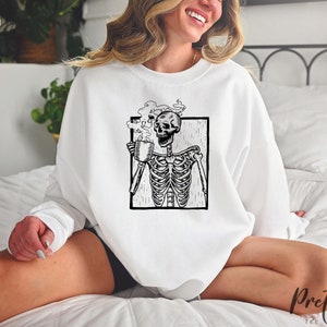 Skeleton Coffee Sweatshirt,funny Skeleton Shirts,trendy Coffee Lover ...