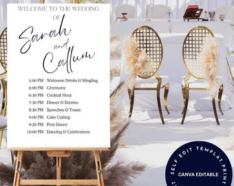 Wedding Timeline Sign Template, Wedding Monogram, Editable Itinerary Sign, Order of Events, Printable, Templett