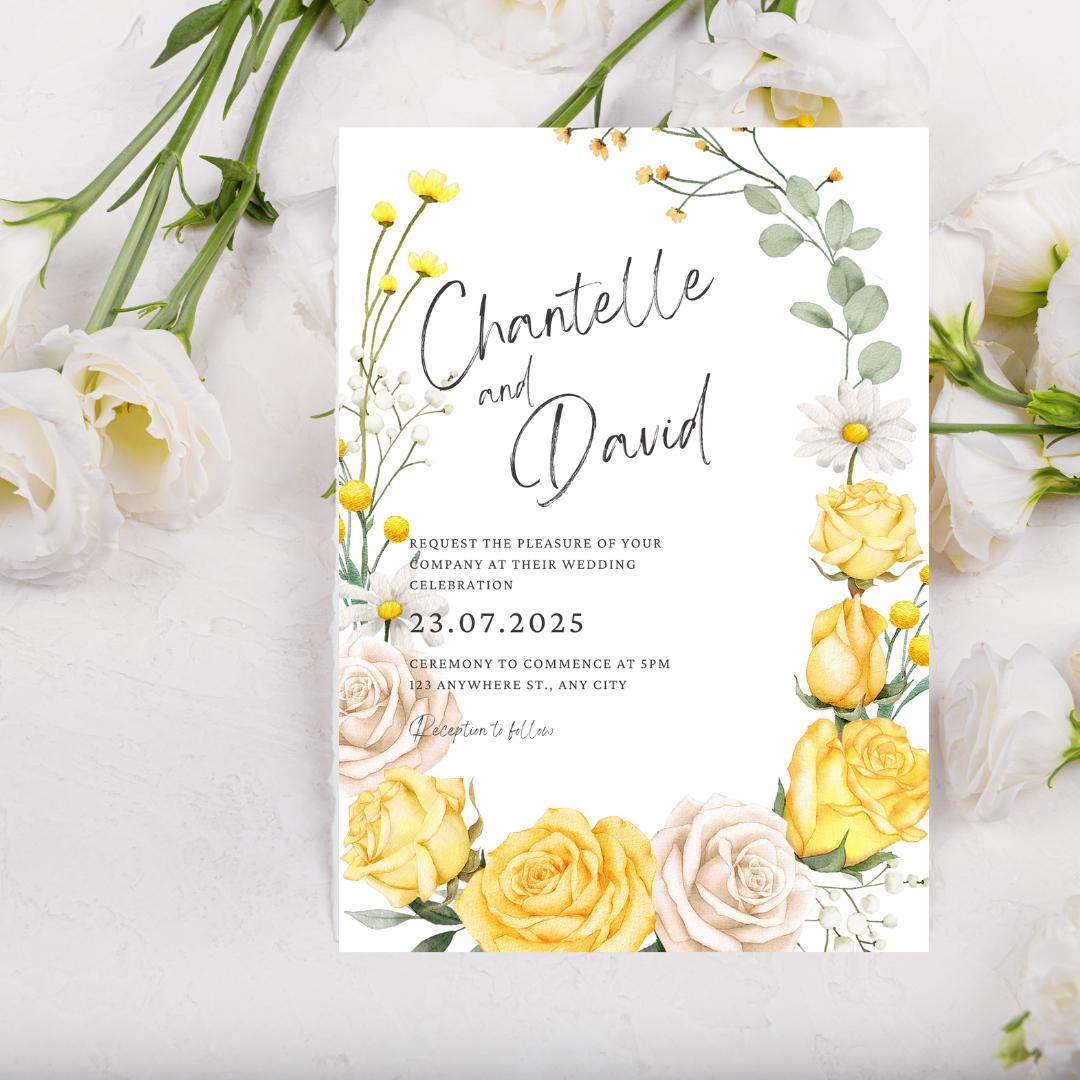 Yellow and White Rose Wedding Invitations, Yellow Wedding Invitation ...