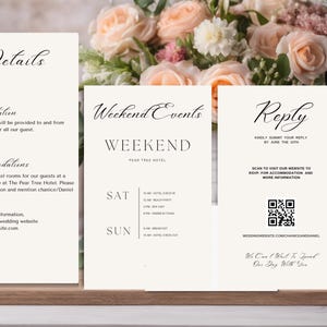 Suite de modèles de faire-part de mariage de poche minimaliste, faire-part et cartes d'invitation noirs et crème, faire-part de mariage moderne modifiable avec RSVP ensemble