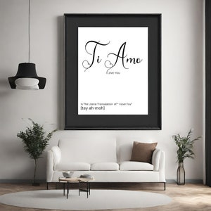 Arte imprimible de TI Amo. Te amo arte de la pared. Impresión de arte de amor. Impresiones de citas de amor. Cartel de amor. Frase italiana. Impresiones de arte de pared. Decoración de pared