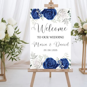 Royal Blue Wedding , Welcome Sign , Blue   Editable Welcome Poster . Floral Printable Wedding Welcome Board  ,Editable Template , ROSES