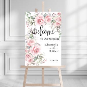 Dusty Pink Welcome Wedding Sign Template Dusty Blush wedding Welcome Sign Printable Bridal Sign welcome Pink Floral sign download