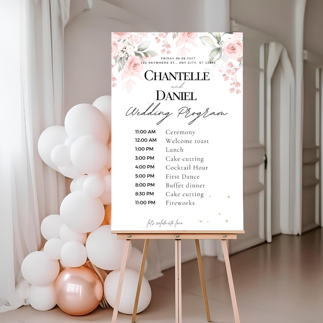 Wedding Program Template With Pink Roses, Wedding Order of Service ...