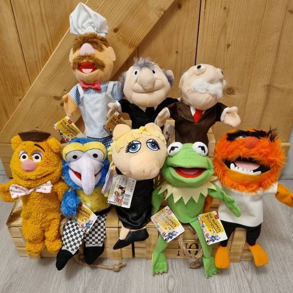 8 marionnettes à main Muppet Show avec toutes les étiquettes encore attachées. Collection complète.