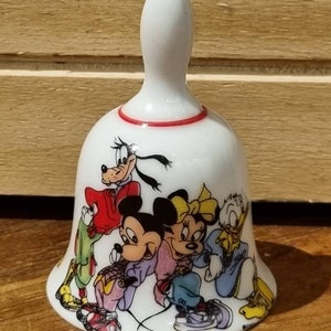 Vintage &#39;Reutter Porzellan&#39; porcelain bell. Disney characters Mickey, Minnie, Donald, Goofy.
