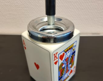 Stara ceramiczna popielniczka z motywem pokera/kart do gry