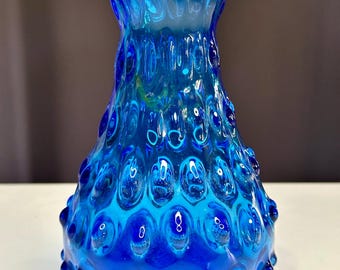 Vintage Toscany Zena Hobnail Vase | Azure Blue Art Glass | Mid-Century Modern Italian Decorative Vase