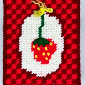 Adorable Handmade Vintage Strawberry Cross Stitch Tissue Box Cover/Vintage Tissue Box Cover/Vintage Strawberry Decor