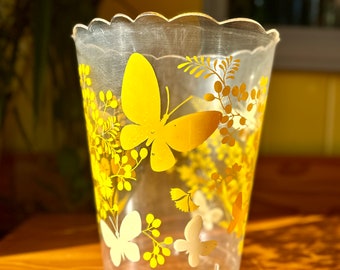 Vintage Yellow Butterflies and Wildflowers Lucite Trash Can/Vintage Wolff Products Butterfly Trash Bin/Vintage Wastebasket