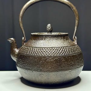 Vintage Japanese Cast Iron Tetsubin Tea Kettle Rustic Textured Design with Pinecone Finial/Vintage Japanese Kettle