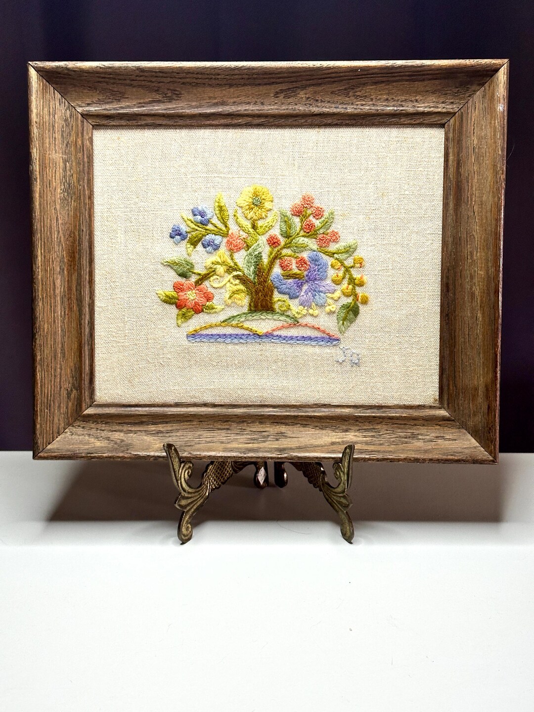 Vintage Crewel Embroidery Wall Art – Colorful Floral Tree in Vase ...