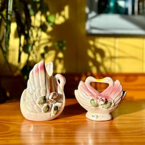 Set of Two Small Vintage Porcelain Swan Vases/Vintage Swan Bud Vases
