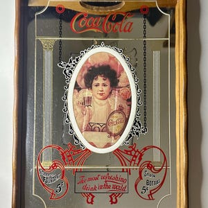 Vintage Coca-Cola Mirror Advertising Tray – Classic 5 Cents Soda Fountain Design/Vintage Coca Cola Decor