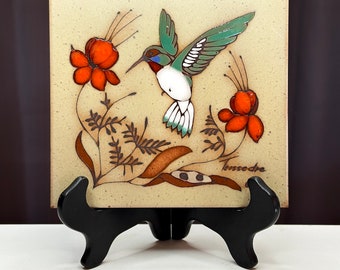 Vintage Cleo Teissedre 1982 Hummingbird Tile/Vintage Hummingbird Trivet/Vintage Hummingbird Decor