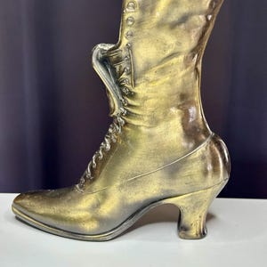 Vintage Solid Brass Victorian Boot – 9” Tall Decorative Figurine/Planter – Antique Style Lace-Up Shoe/Vintage Brass Decor