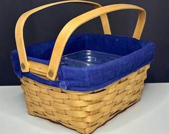 Vintage Longaberger Basket with Blue Fabric Liner and Plastic Insert/Vintage Longaberger Basket