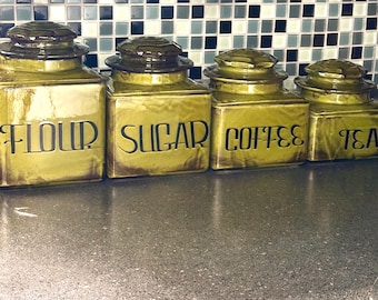 Vintage MCM Green Ceramic Canister Set/Vintage Ceramic Canister Sets/Vintage 1970’s Canister Sets/Vintage Kitchen