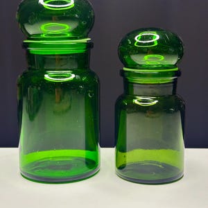 Lovely Set of Two Vintage Green Apothecary Bottles/Vintage Made in Belgium Round Topped Apothecary Bottles