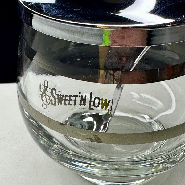 Vintage MCM Glass ‘Sweet N’ Low’ Bowl with Matching Lid and Spoon/Vintage Sweet and Low Bowl/Vintage Sugar Bowl