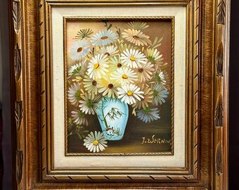 Framed Vintage Mid Century Daisies in a Vase J. Wernink Painting/MCM Painting/Vintage Painting