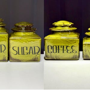 Vintage MCM Green Ceramic Canister Set/Vintage Ceramic Canister Sets/Vintage 1970’s Canister Sets/Vintage Kitchen